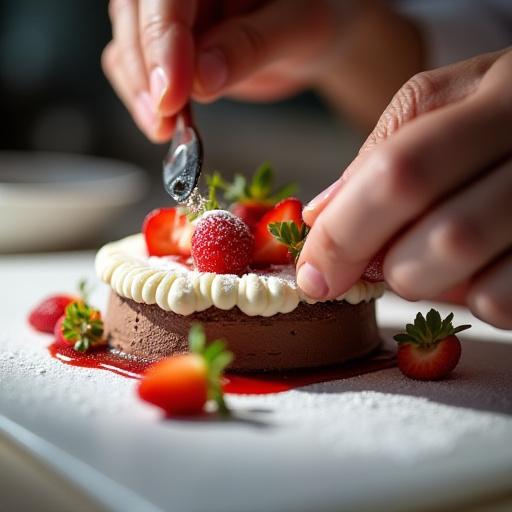 Particolare della preparazione di un dessert