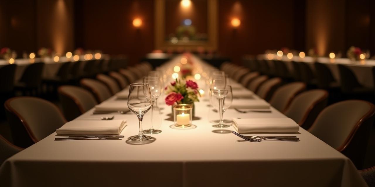 Una lunga tavolata elegantemente preparata per un evento privato nel nostro ristorante